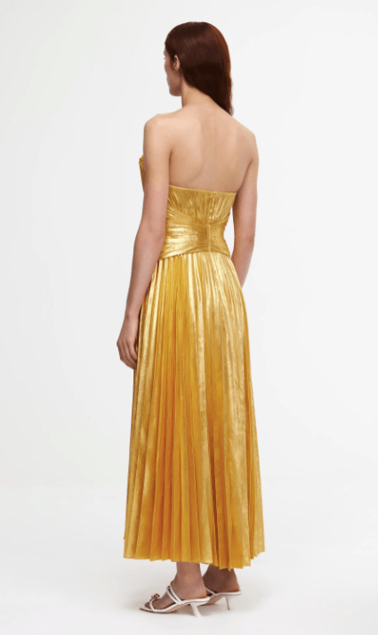 Acler Hatchford Midi Dress in Honey Gold Metallic