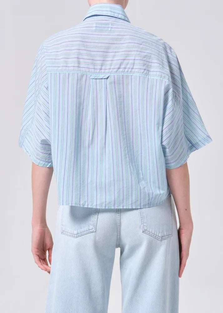 Agolde Merrin Shirt In Wirrel Stripe Powder Blue