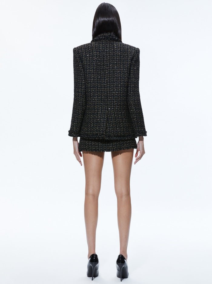Alice + Olivia Tweed Trim Blazer in Black/Gold