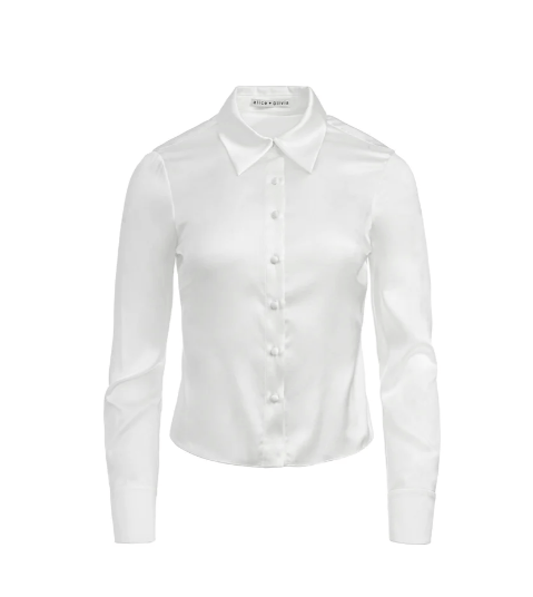 Alice + Olivia Willa Fitted Placket Top in White