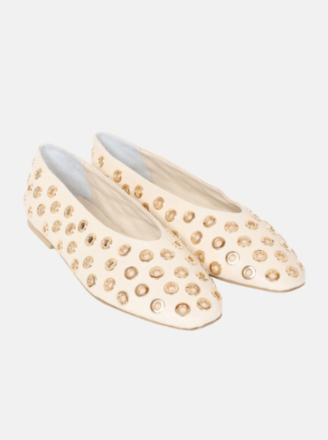 Berenice Aballerina Studded Ballerinas in White Gold