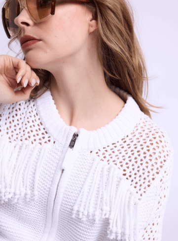 Berenice Glenda Fringe Cardigan in White