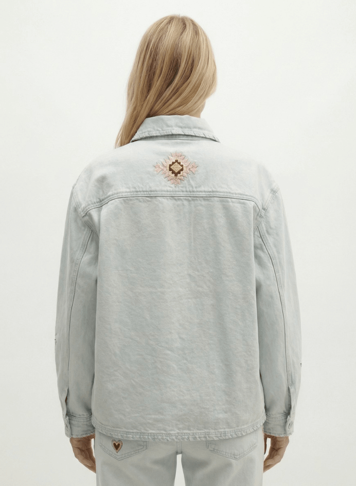 Berenice Valea Embroidered Denim Jacket in Light Blue Denim