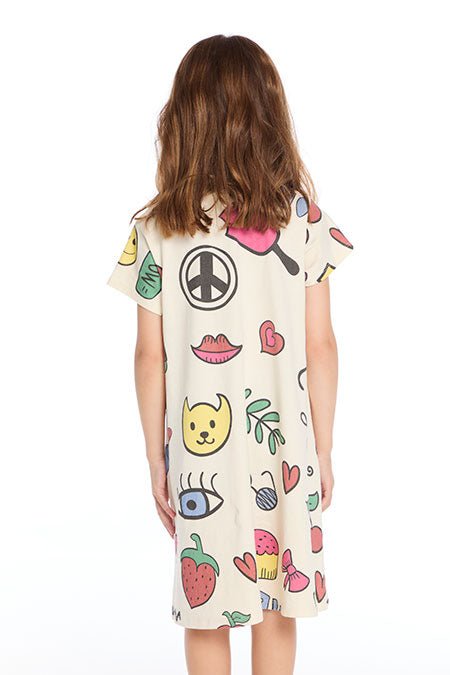 Chaser Kids Back to School Doodles Dress in Starry White