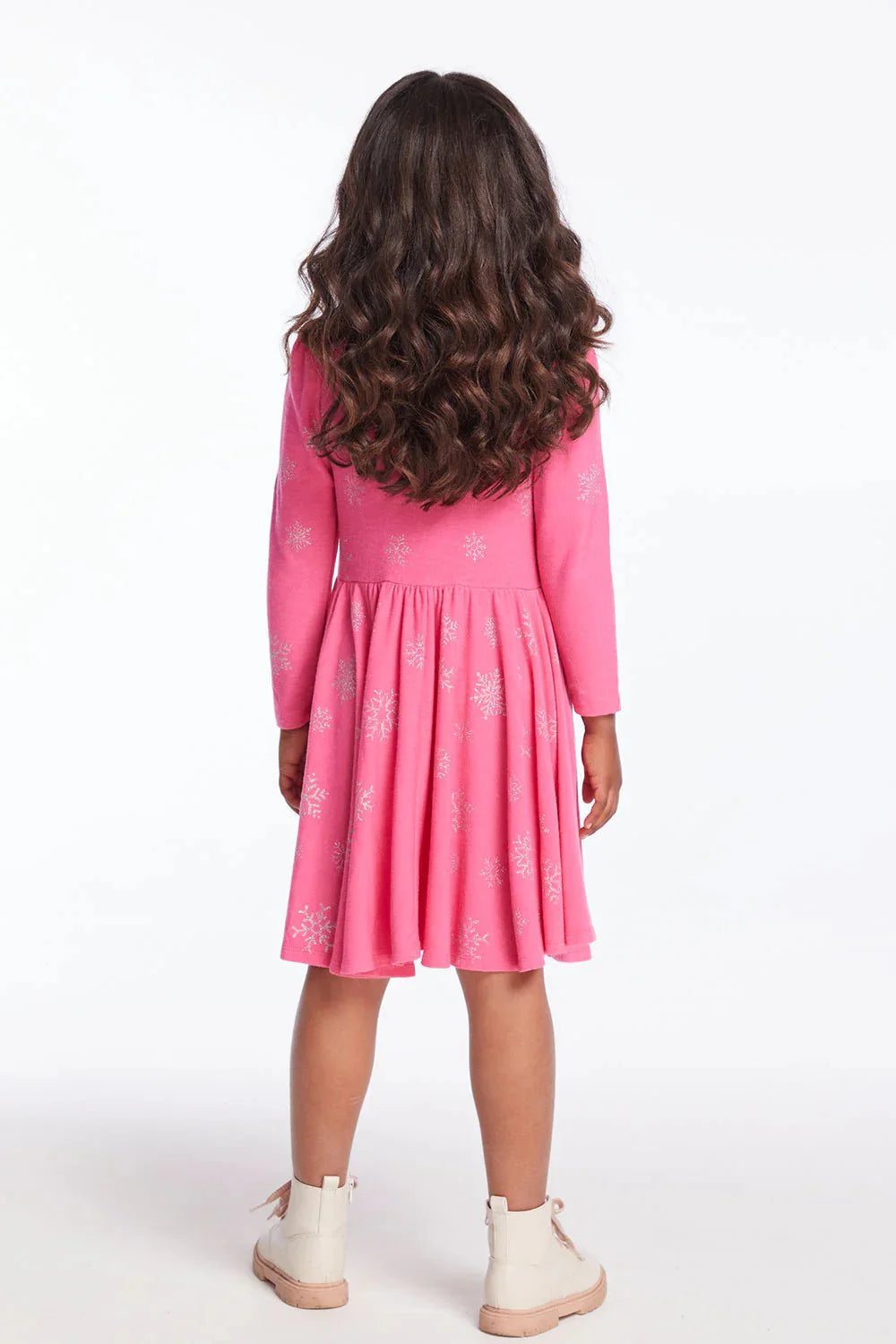 Chaser Kids Glitter Snowflake Dress in Flamingo