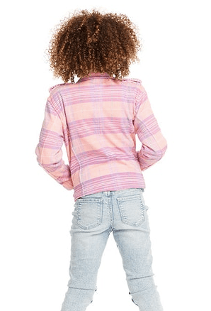 Chaser Kids Moto Jacket in Cotton Candy Plaid