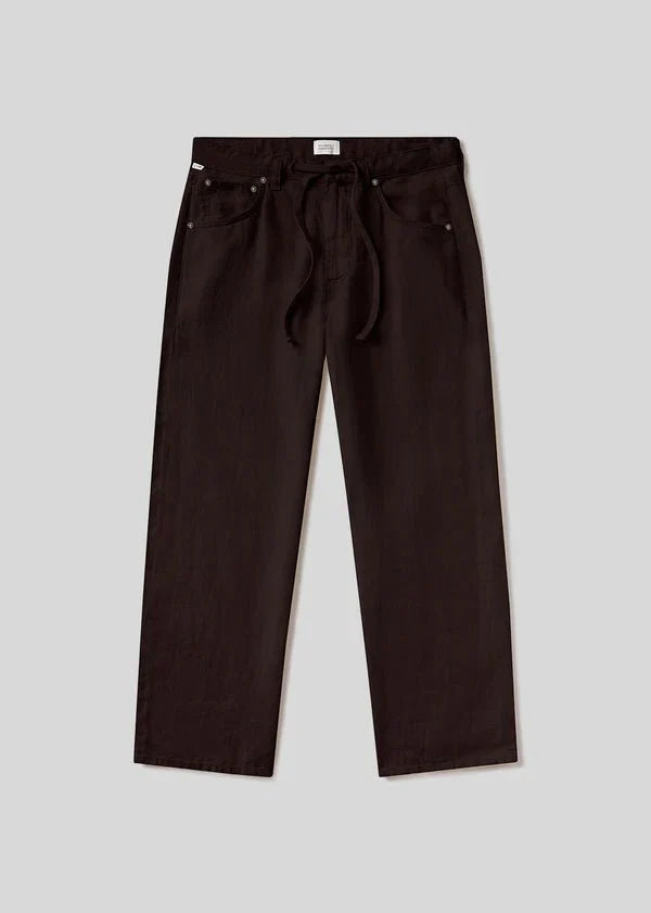 Citizen of Humanity Brynn Drawstring Linen Trouser in Chocolate