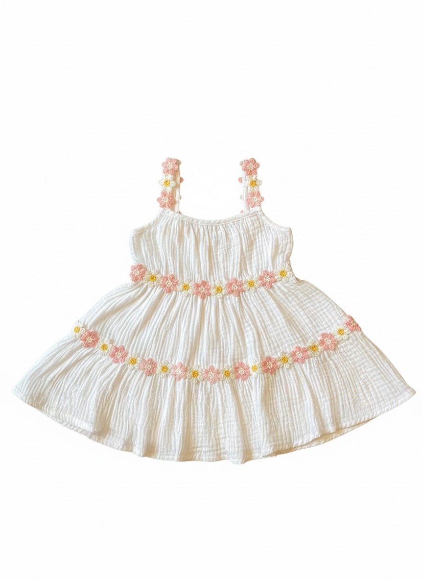 Design History Girls Floral Tiered Dress in White