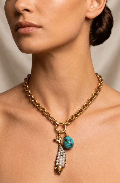 Elizabeth Cole Koira Necklace in Turquoise Gold