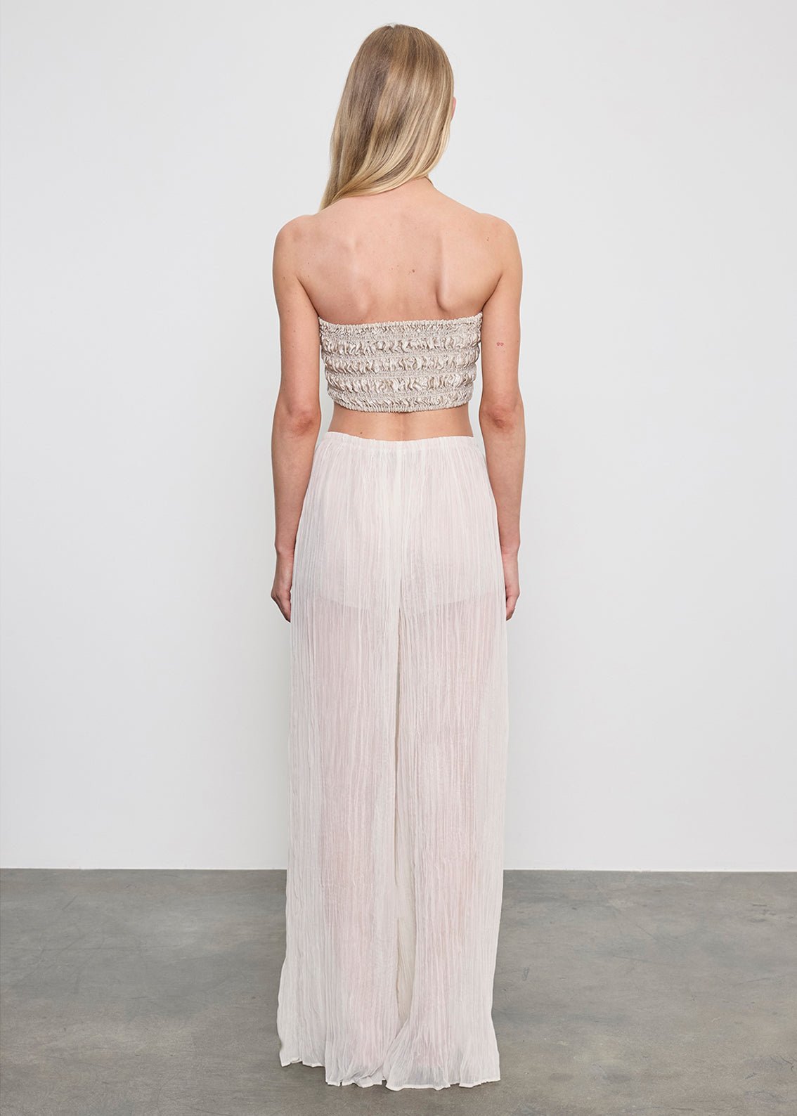 Enza Costa Plisse Palazzo Pant in Champagne