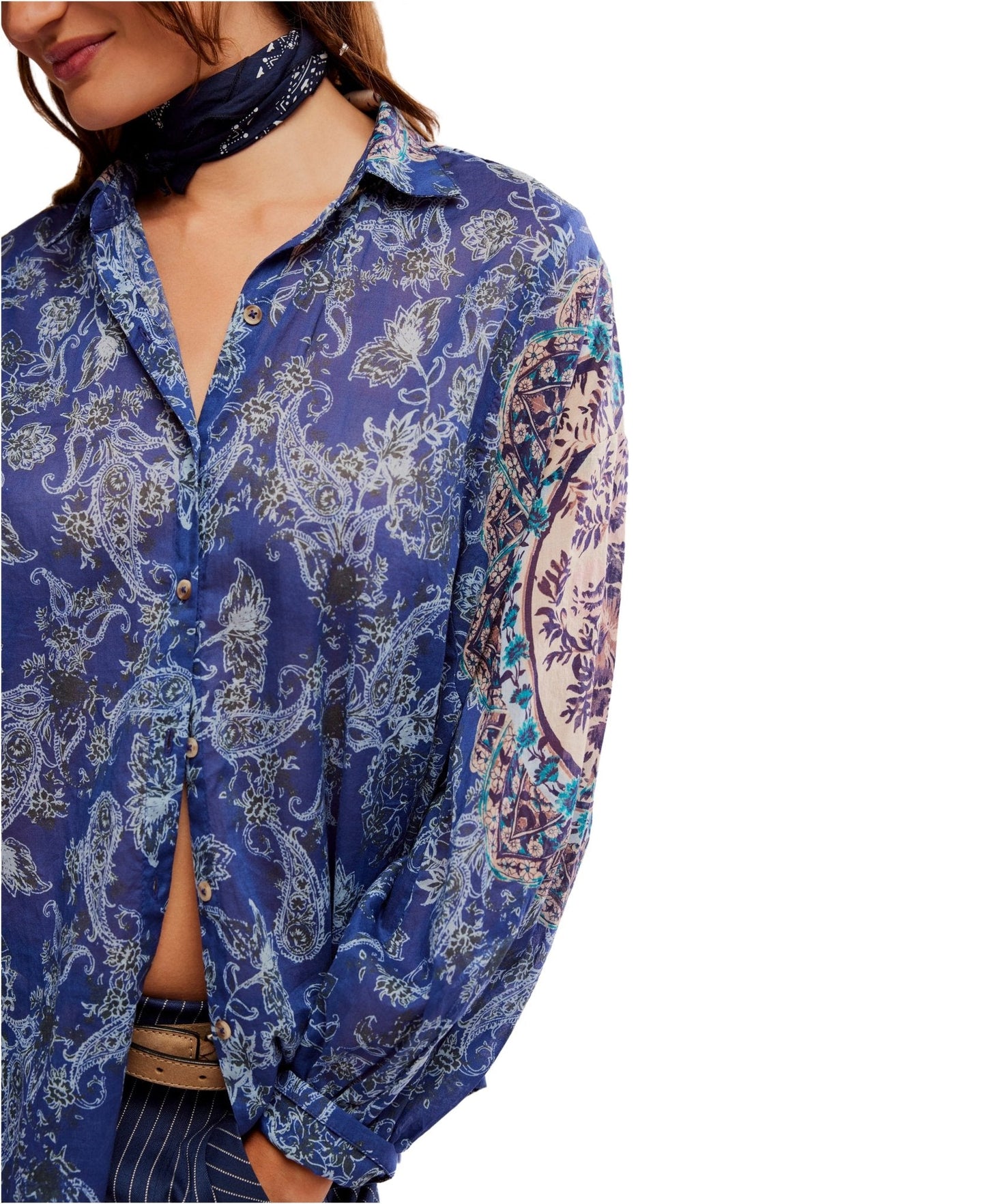 Free People Rose Bud Blouse in Blue Combo