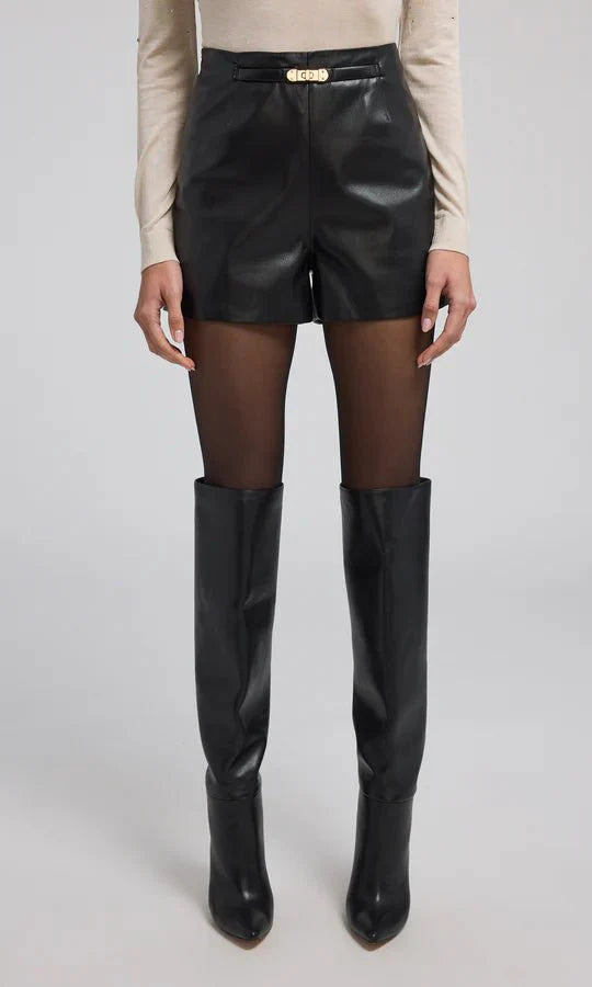 FINAL SALE Generation Love Danny Belted Vegan Leather Shorts in Black