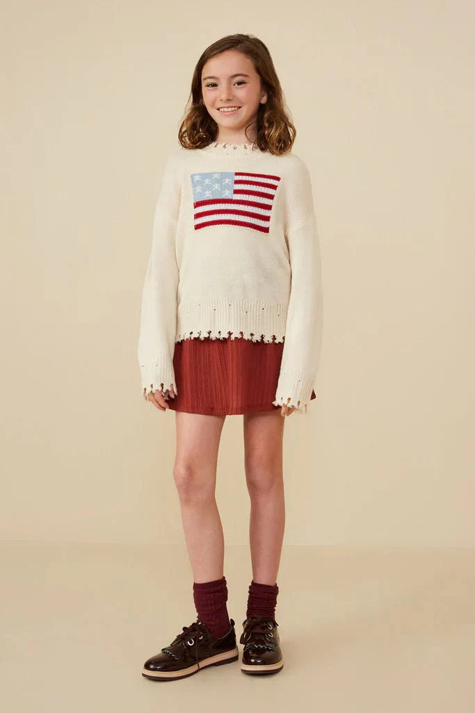 Hayden Girls Distressed Old Glory Graphic Sweater in Ivory