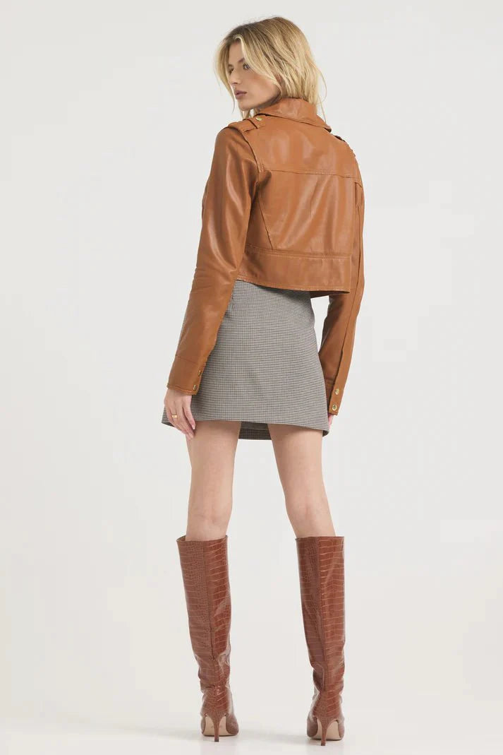 Jakett Erin Burnished Leather Jacket in Caramel