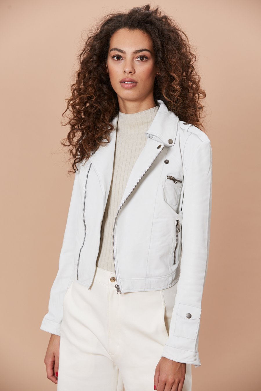 Jakett Josey Washed Leather Jacket in White