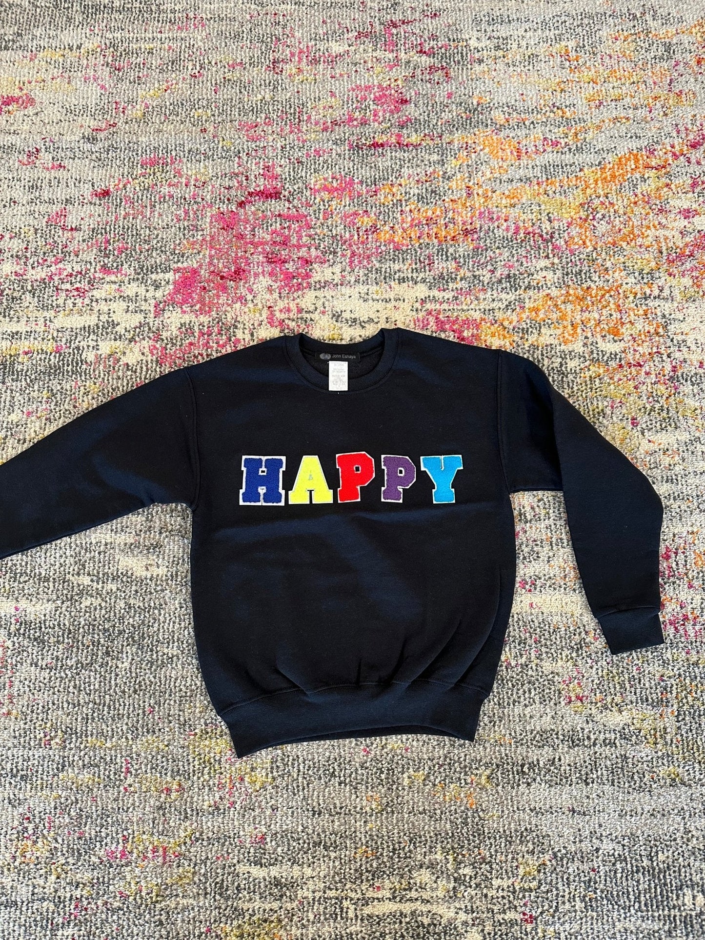 JET Fuzzy Letter Happy Crewneck in Black