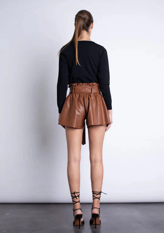 FINAL SALE Karina Grimaldi Juana Vegan Leather Shorts in Intense Rust