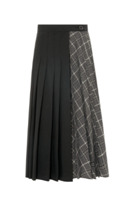 FINAL SALE Sfizio Pleated Checkered Wrap Skirt in Gray Madras Wool