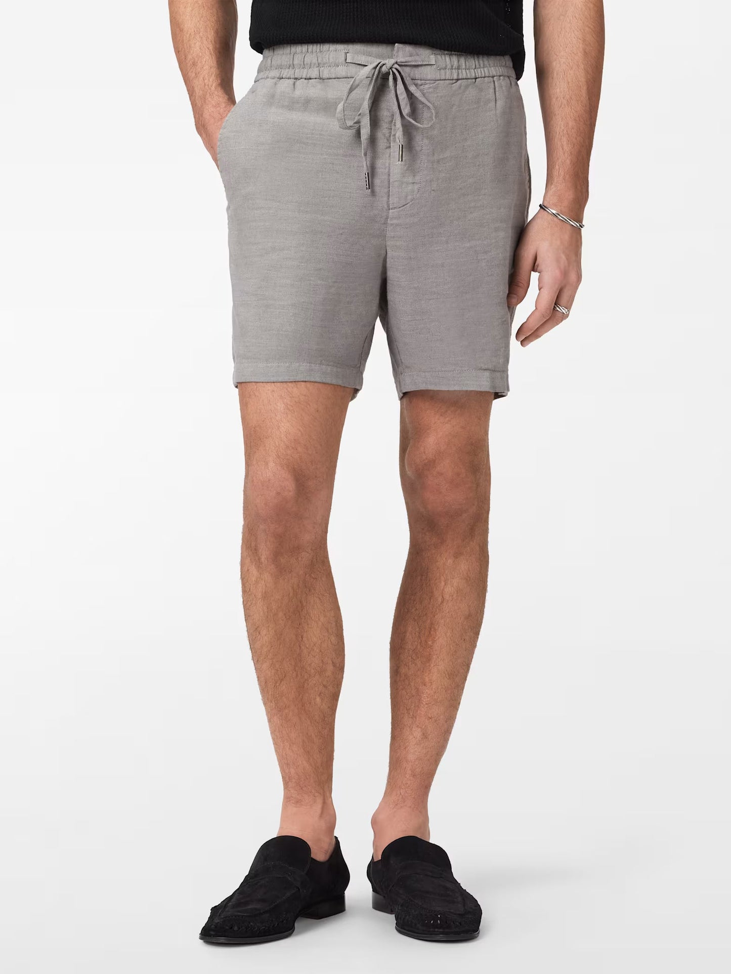 John Varvatos Daryl Drawstring Shorts in Grey Sky