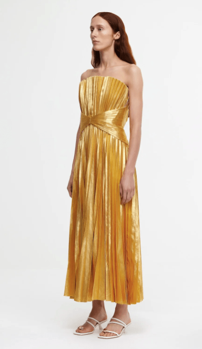 Acler Hatchford Midi Dress in Honey Gold Metallic