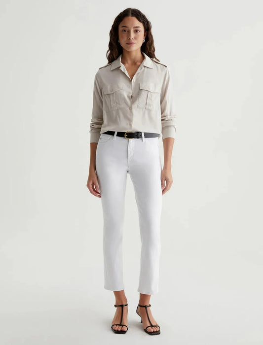 AG Mari Crop Slim Mid Rise Denim in Gallery White