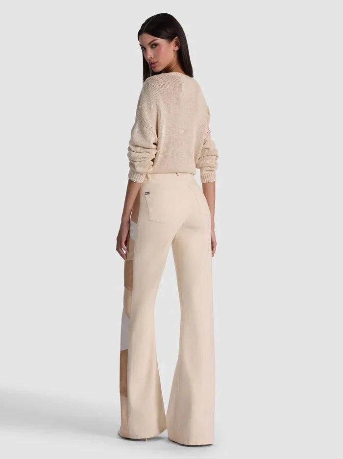 Alice + Olivia Beautiful Vegan Patchwork Jean in Off White Multi