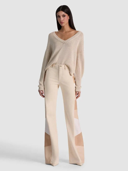 Alice + Olivia Beautiful Vegan Patchwork Jean in Off White Multi