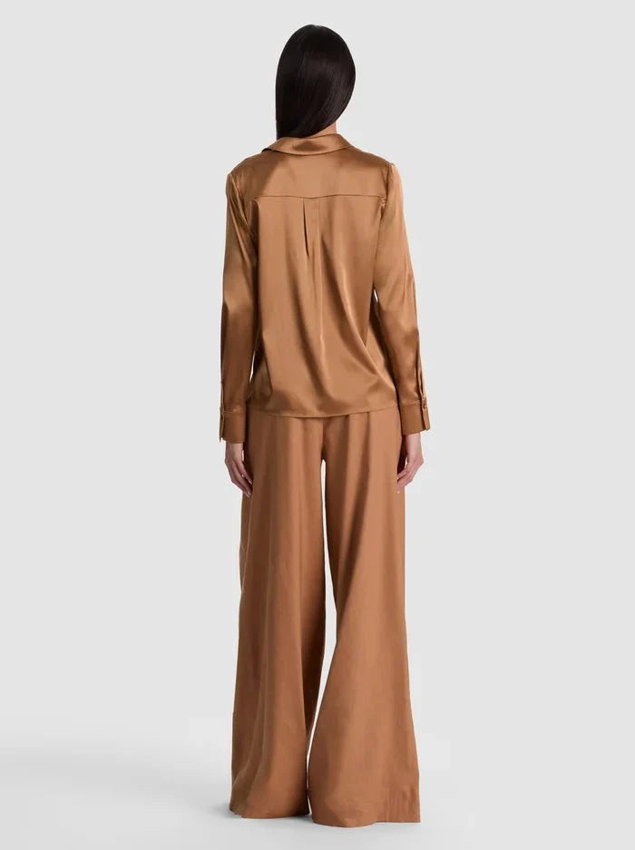 Alice + Olivia Brady Silk Blouse in Tan