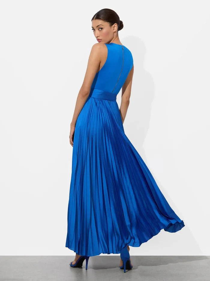 Alice + Olivia Chara Pleated Maxi Dress in True Blue