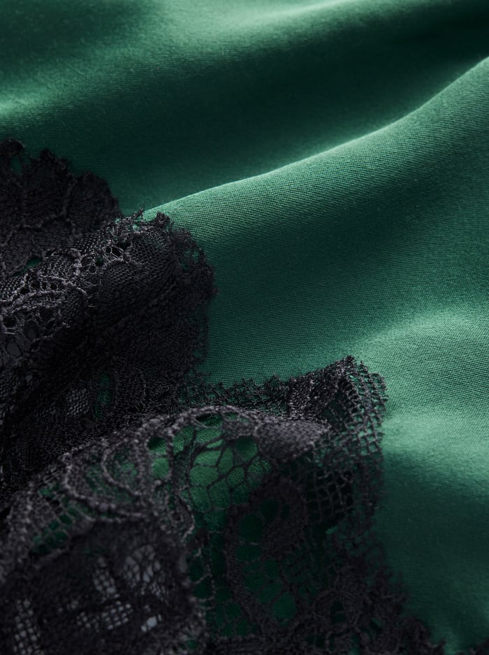 Alice + Olivia Claudia Lace Slip Top in Green Mystique Black
