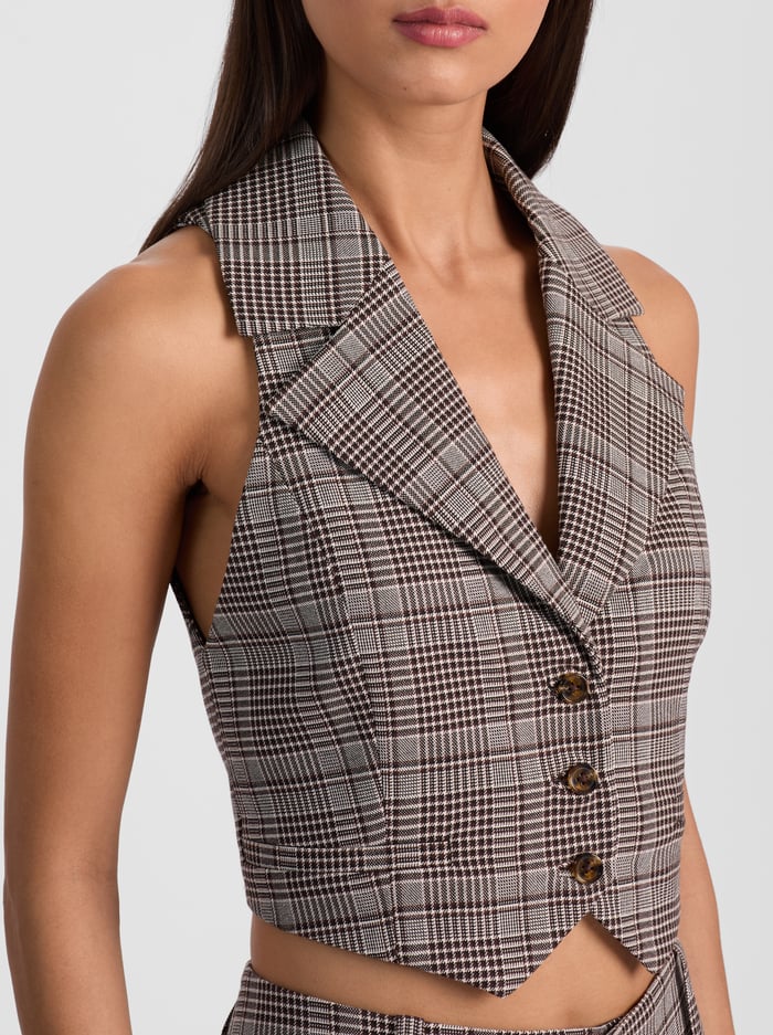 Alice + Olivia Donna Vest in Dark Chocolate Off White