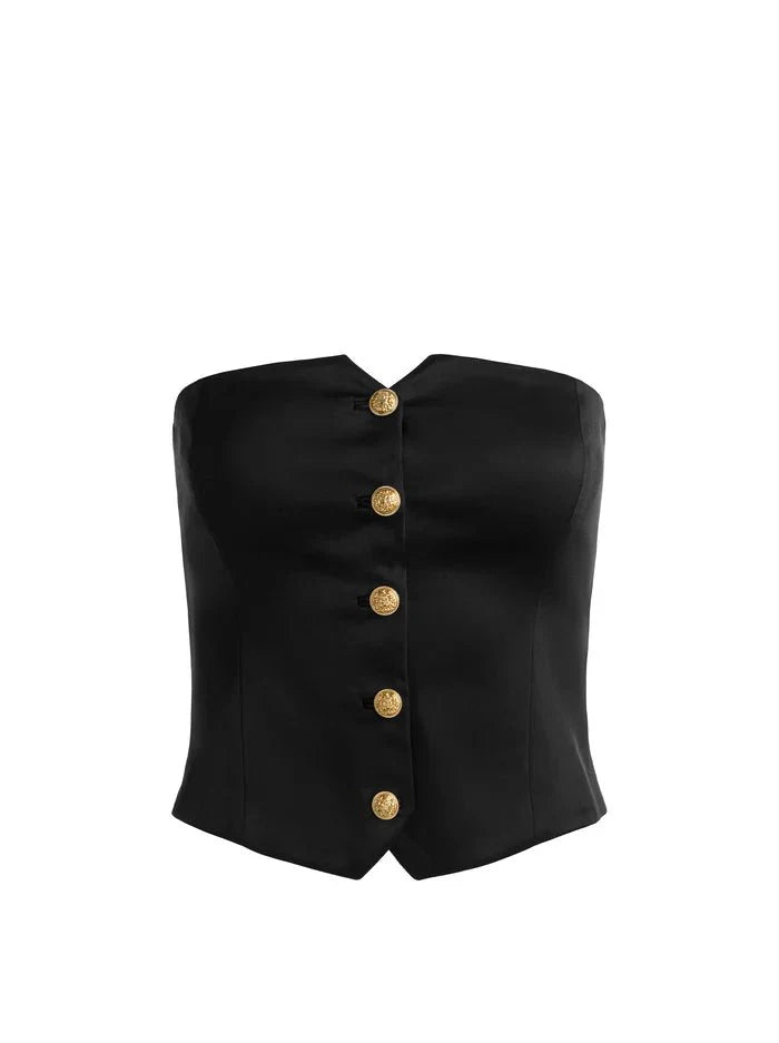 Alice + Olivia Kelcey Strapless Satin Vest Top in Black