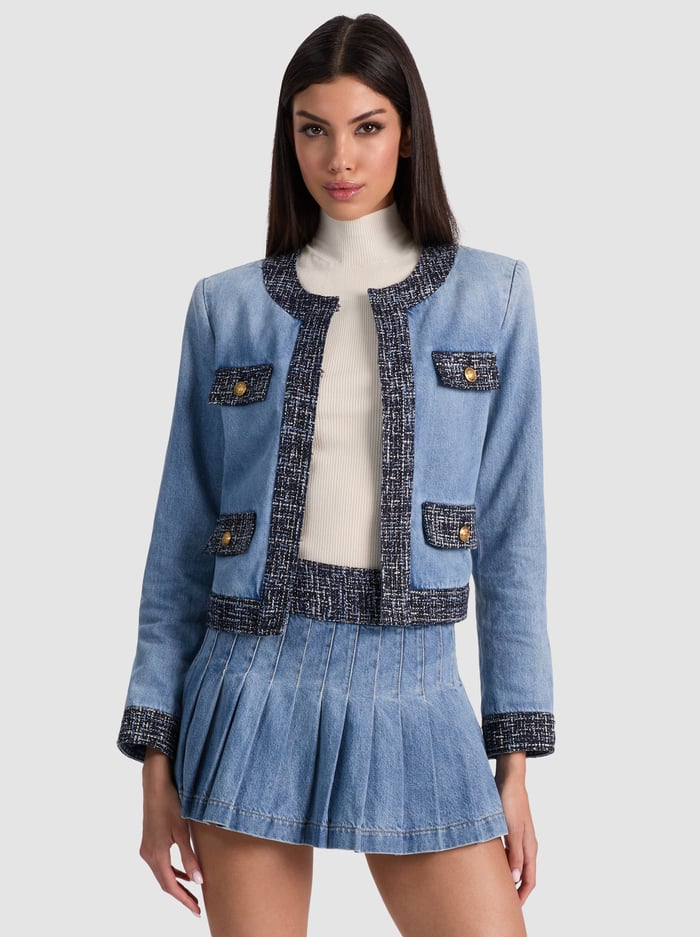 Alice + Olivia Landon Cropped Denim Jacket in Celine Vintage