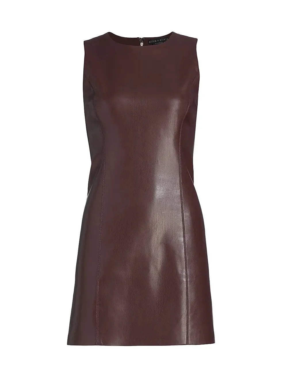 Alice + Olivia Lena Vegan Leather Mini Dress in Chocolate