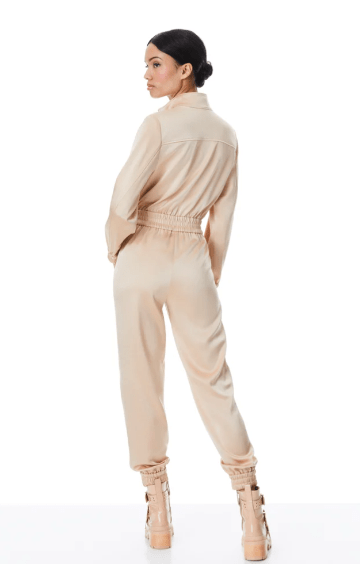 Alice + Olivia Levi Front Zip Jumpsuit in Almond