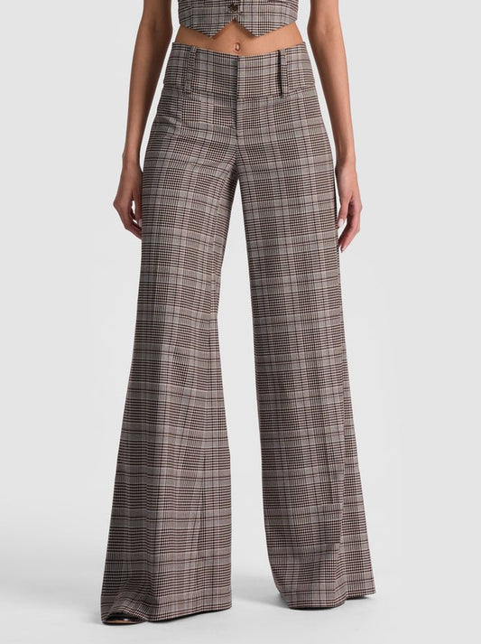 Alice + Olivia Olivia Vegan Wide Leg Pant in Dark Chocolate Off White