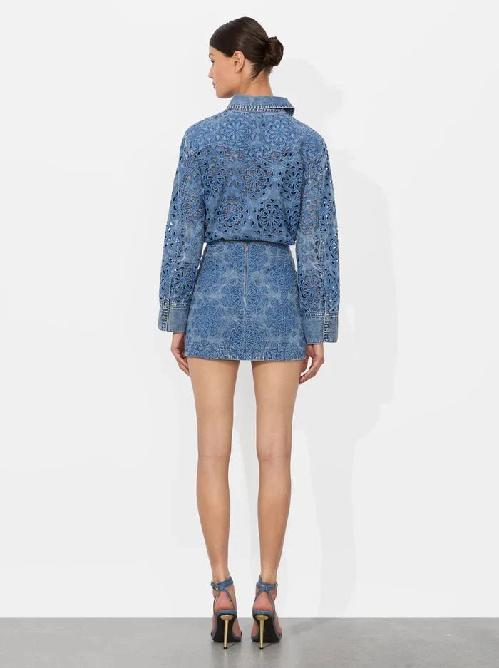 Alice + Olivia Rubi Denim Micro Skirt in Avery Blue