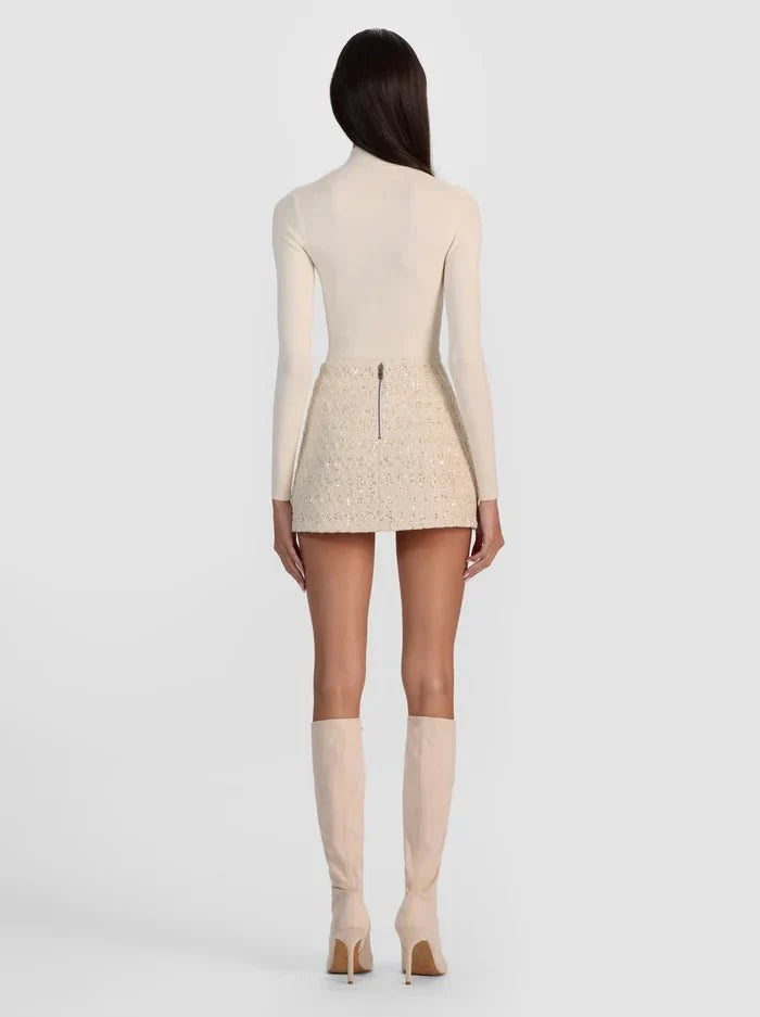 Alice + Olivia Rubi Embellished Tweed Mini Skirt in Natural