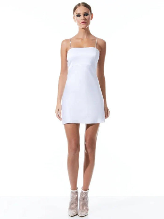 Alice + Olivia Sutton Crystal Strap Mini Dress in White