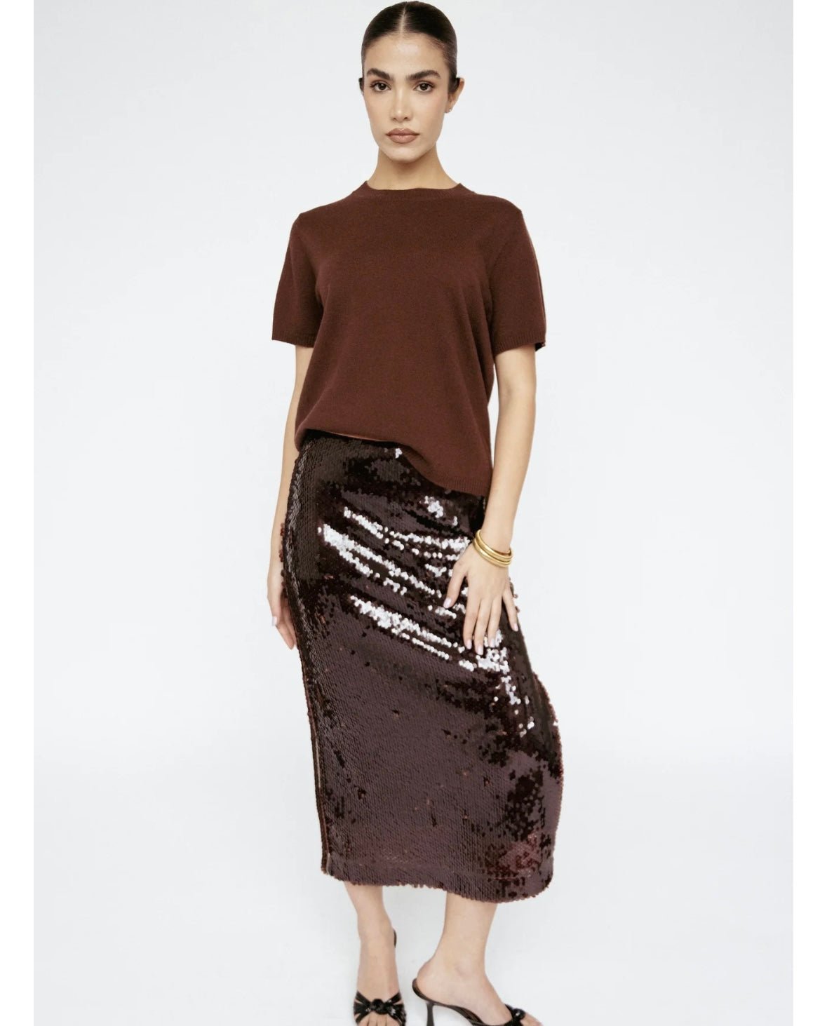 Amanda Maria Sequin Midi Skirt in Coco
