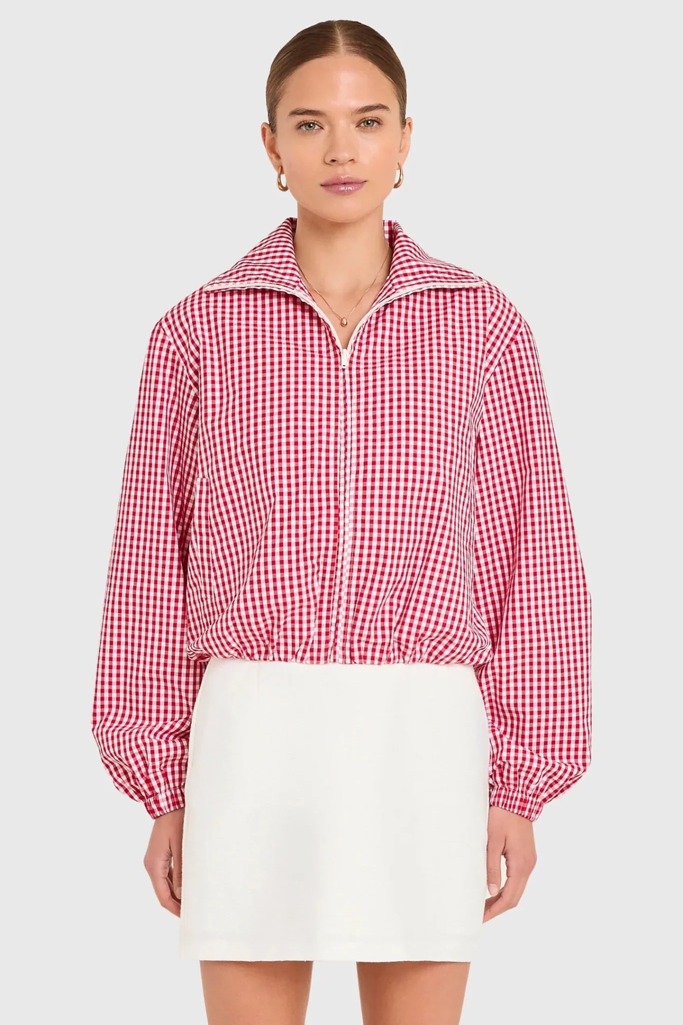 Amanda Uprichard Como Bomber Jacket in Ivory Red