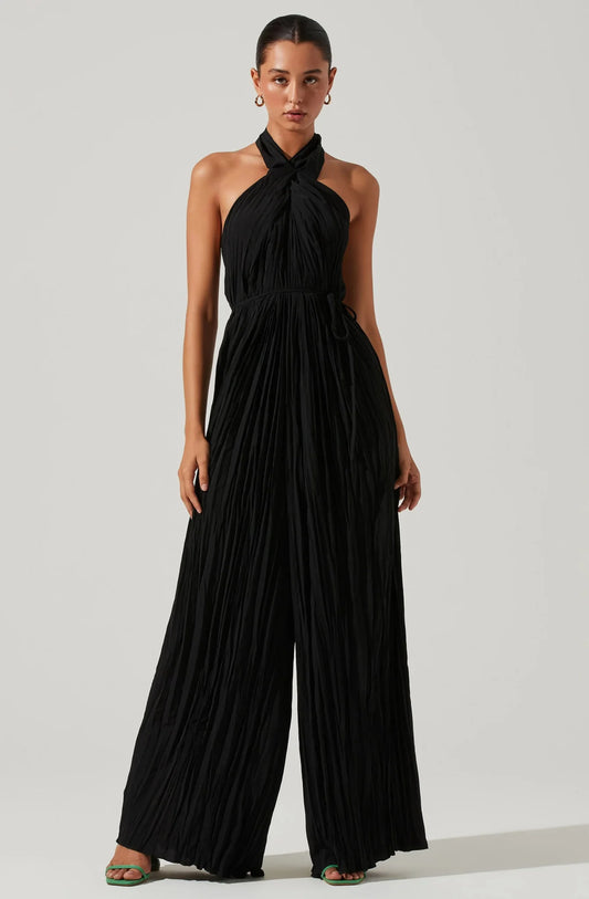ASTR Damia Halter Wide Leg Jumpsuit in Black
