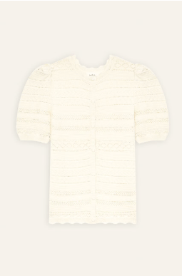 ba&sh Vinat Short Sleeve Cardigan in Ecru
