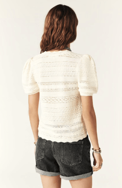 ba&sh Vinat Short Sleeve Cardigan in Ecru