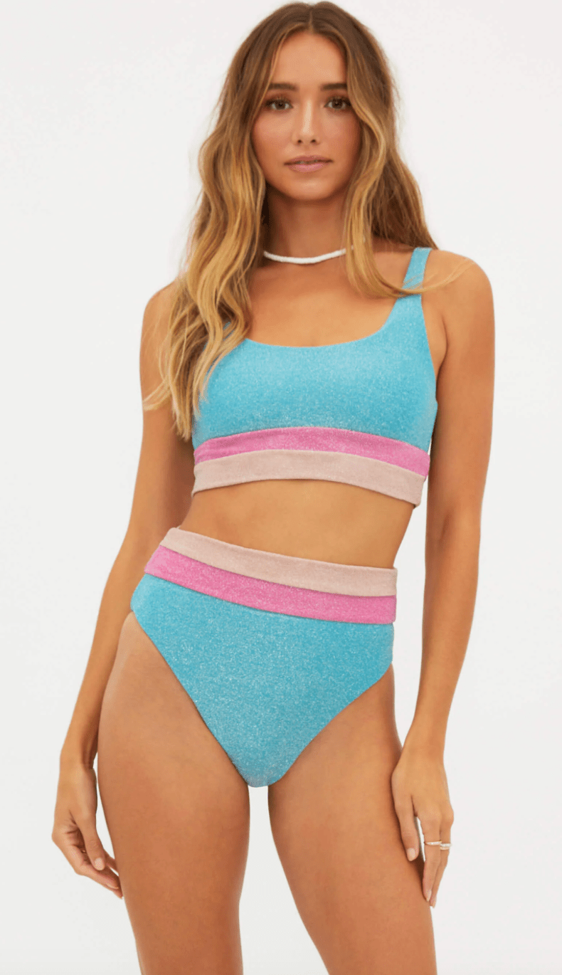 Beach Riot Mackenzie Top in Aquamarine Colorblock Shine