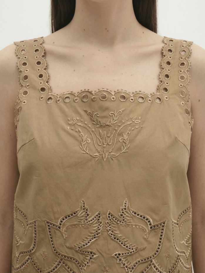 Berenice Crista Embroidery Tank in Camel