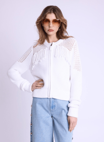 Berenice Glenda Fringe Cardigan in White
