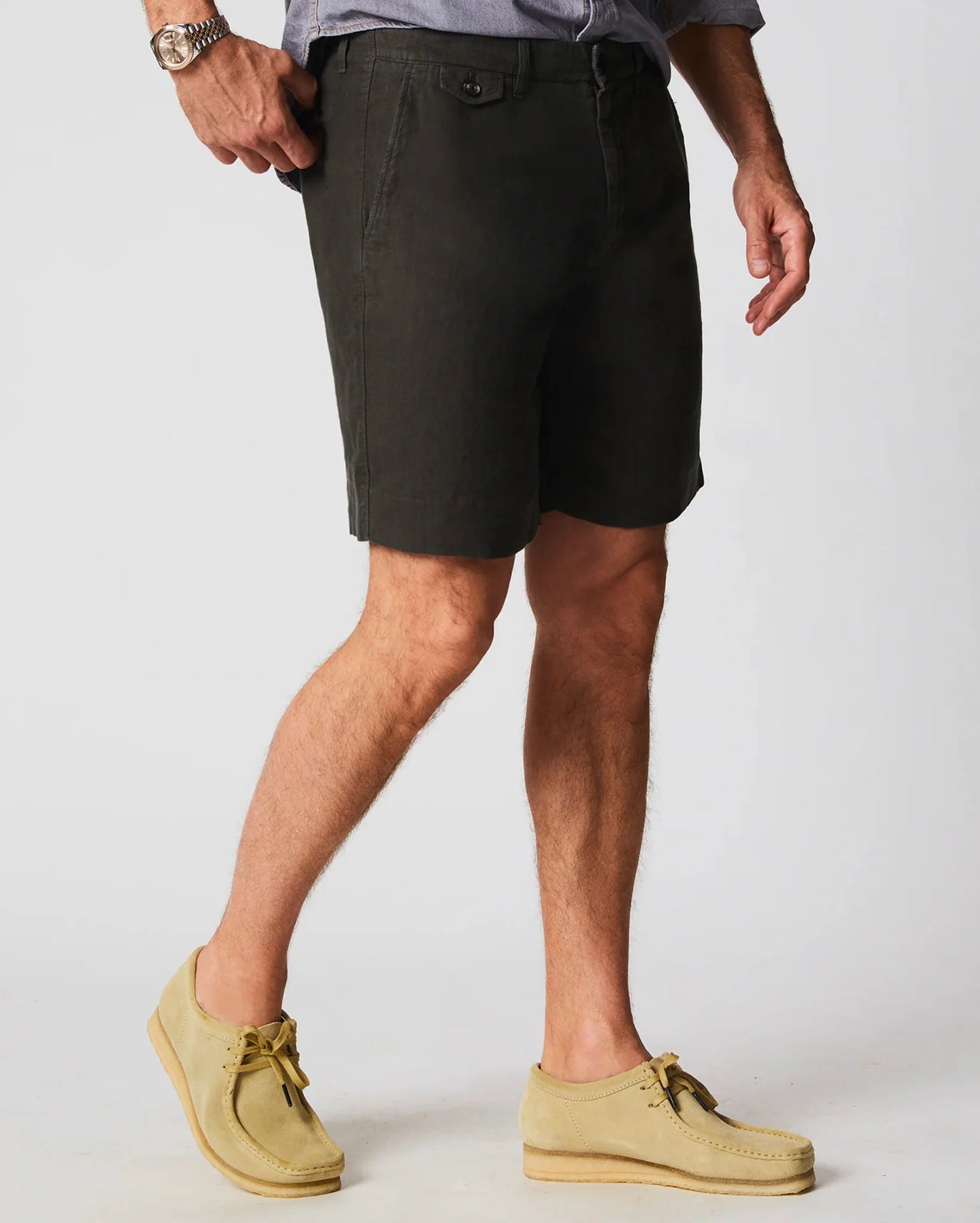 Billy Reid Linen Moore Short in Steel Grey