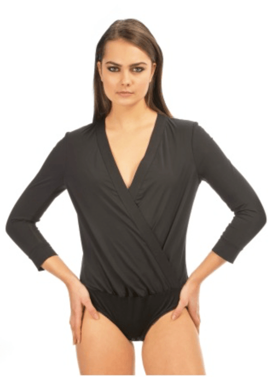 Blanc Noir Wrap Bodysuit in Black