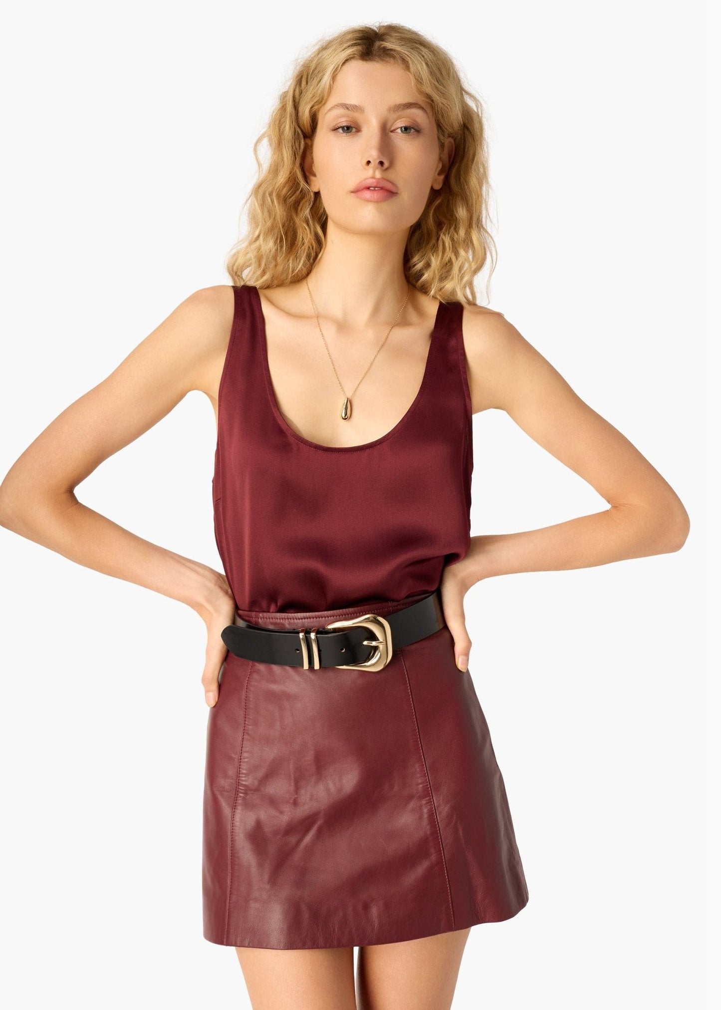 Cami NYC Cillian Genuine Leather Mini Skirt in Syrah